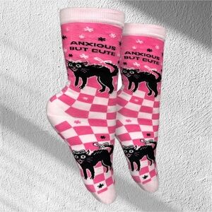 Anxious but Cute Novelty Cat Checkerboard Socks